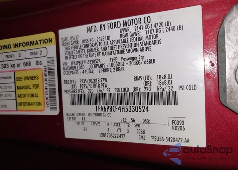 2017 Ford Mustang Gt from USA, damaged, VIN 1FA6P8CF4H5330524